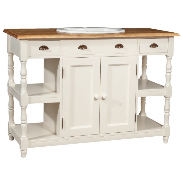 Mobilier de baie, alb/natur, Tuscan Furniture, Mobila din lemn, 128 x 54 x 92 cm