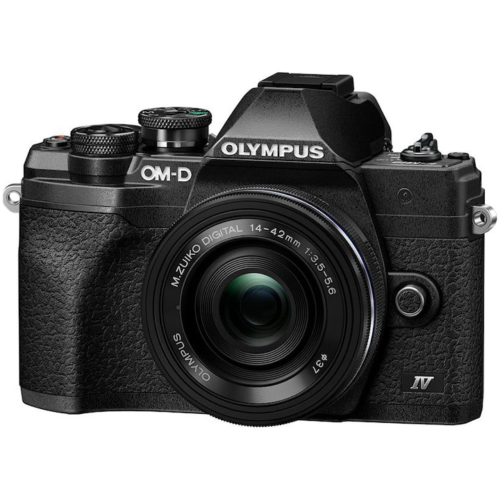 Tükör nélküli fényképezőgép Olympus E-M10 Mark IV + objektív M.Zuiko Digital ED 14-42mm F3.5-5.6 EZ (palacsinta zoom), fekete/fekete