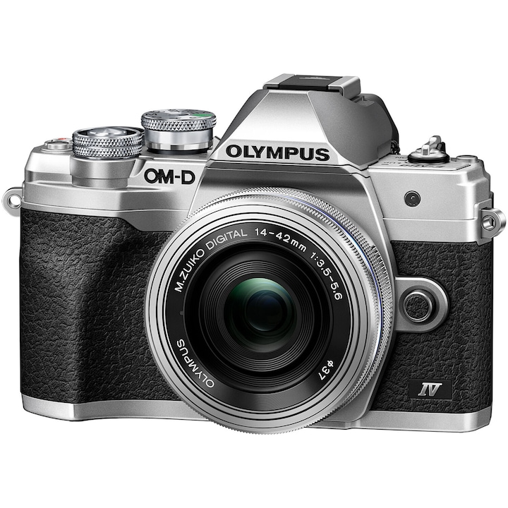 Olympus E-M10 Mark IV tükör nélküli fényképezőgép + M.Zuiko Digital ED 14-42mm F3.5-5.6 EZ objektív (pancake zoom), ezüst/ezüst