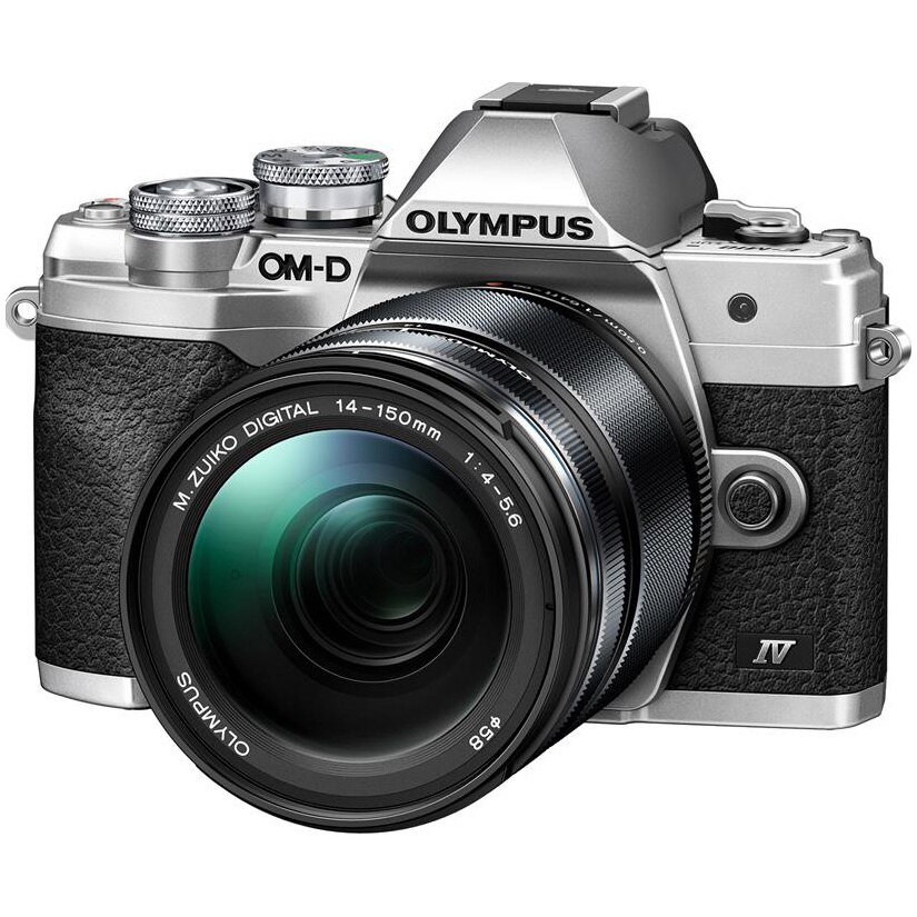 Aparat foto Mirrorless Olympus E-M10 Mark IV + obiectiv M.Zuiko Digital 14-150mm F4.0-5.6 II, Argintiu/Negru