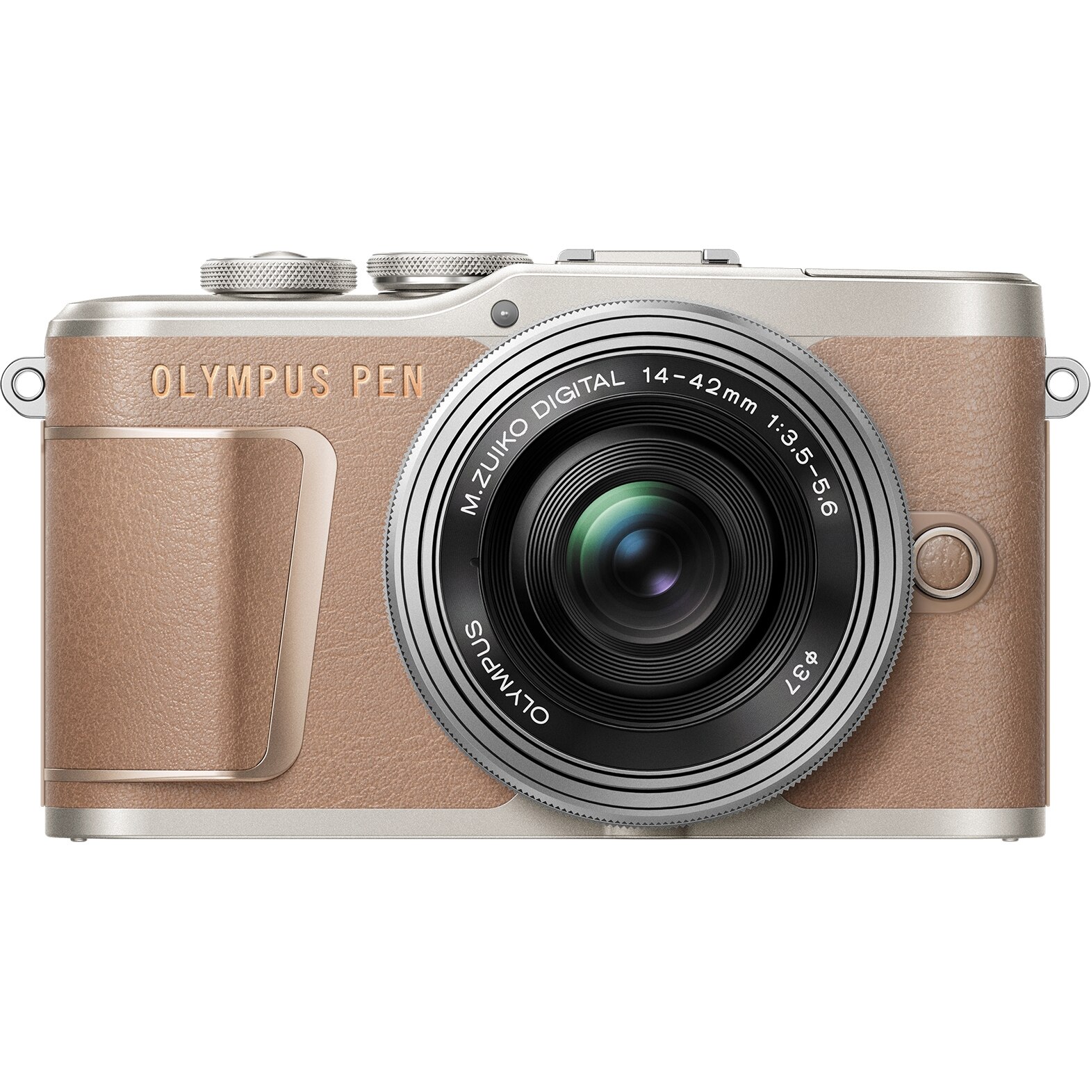 Aparat foto Mirrorless Olympus E-PL10 + obiectiv M.Zuiko Digital ED 14-42mm F3.5-5.6 EZ (pancake zoom), Micro 4/3, stabilizare 3 axe, 4K, Wi-Fi&Bluetooth®, Maro/Argintiu