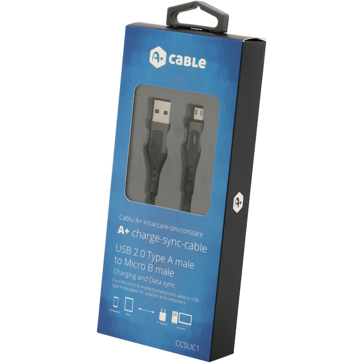 Кабел за зареждане-синхронизиране A+, USB-micro USB, 1 м - eMAG.bg