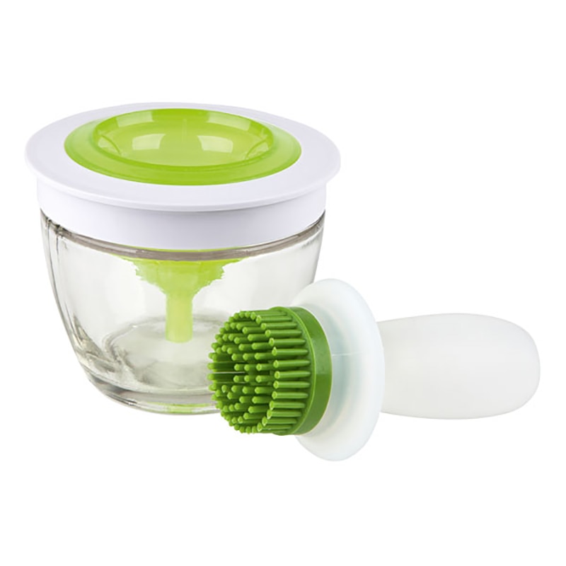 Vas cu pensula pentru marinat alimente, alb/verde, 150ml