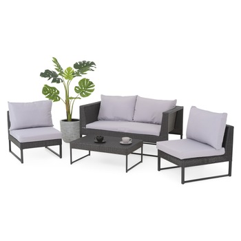 Set mobilier gradina/terasa 2 fotolii, canapea si masuta Maison Mex LIONI 192 x 64 x 97/31.5 negru/gri Set mobilier gradina/terasa 2 fotolii, canapea si masuta Maison Mex LIONI 192 x 64 x 97/31.5 negru/gri