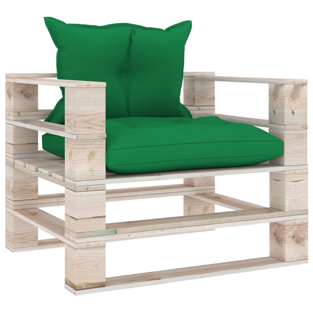Fotoliu de gradina/exterior cu perne colorate, vidaXL, Lemn, 80 x 67.5 x 62 cm, Verde