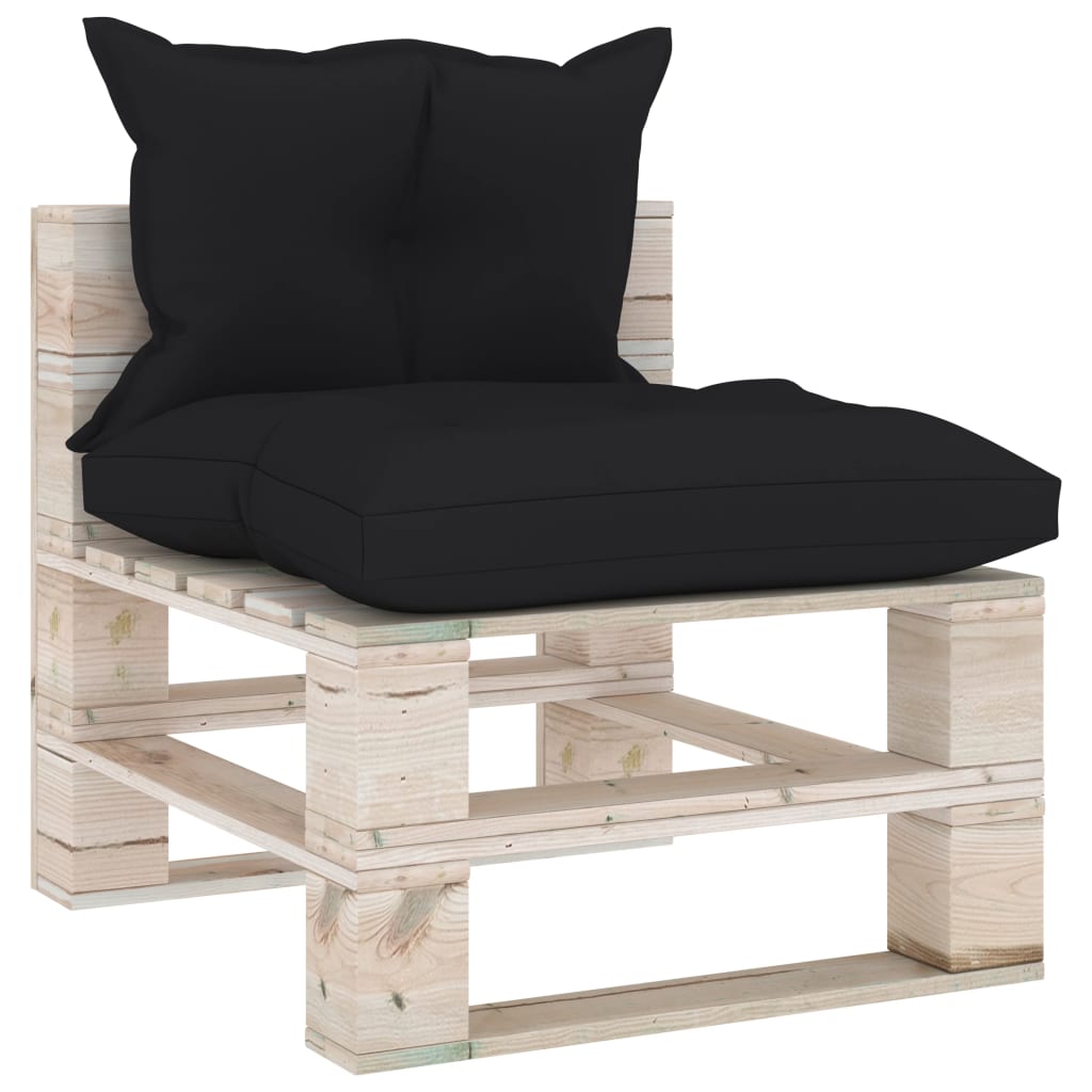 Canapea de mijloc din paleti cu perne, vidaXL, Lemn, 60 x 69.4 x 62 cm, Negru