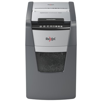 Distrugator documente automat REXEL OPTIMUM 150x, P4, cross-cut (confeti), 150 coli, cos 44l, negru-gri Distrugator documente automat REXEL OPTIMUM 150x, P4, cross-cut (confeti), 150 coli, cos 44l, negru-gri