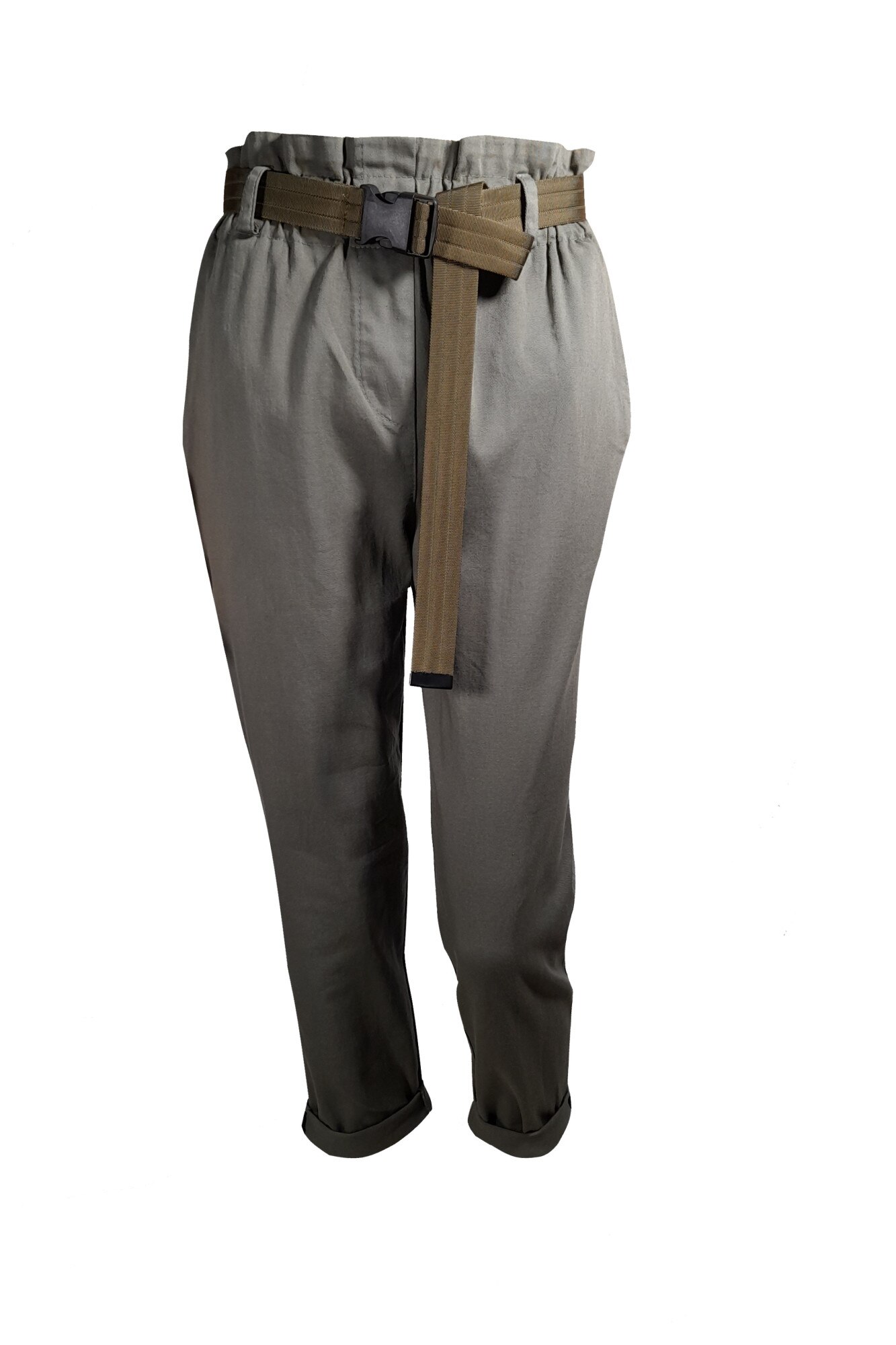 Pantaloni cu banda elastica dama, Verde kaki