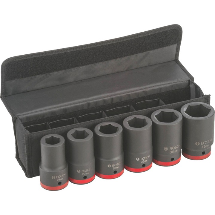 Set 6 chei tubulare de impact, 1 inch, adanci, 24-41mm, Bosch