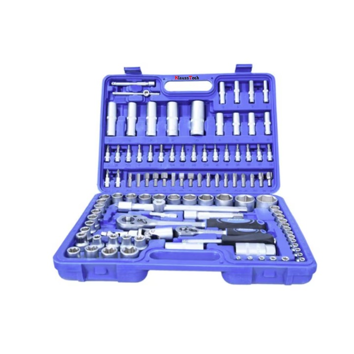 Trusa Profesionala de Chei Tubulare, 1/4" si 1/2", Biti Torx, Imbus, Cruce, 108 Piese, Albastru