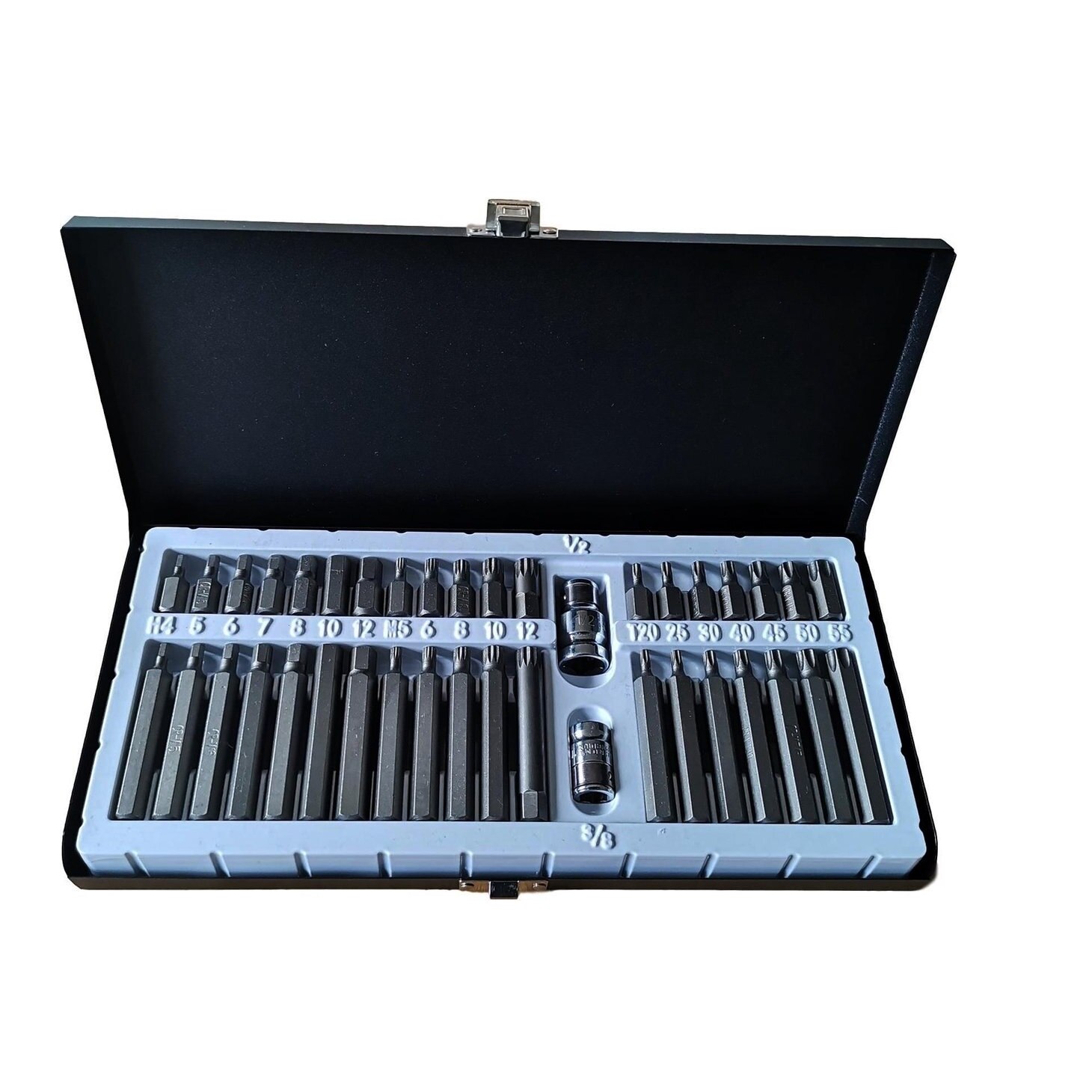 Set 38 BITI 10mm si 2 adaptoare incluse, material metal cu finisaj cromat, Barste