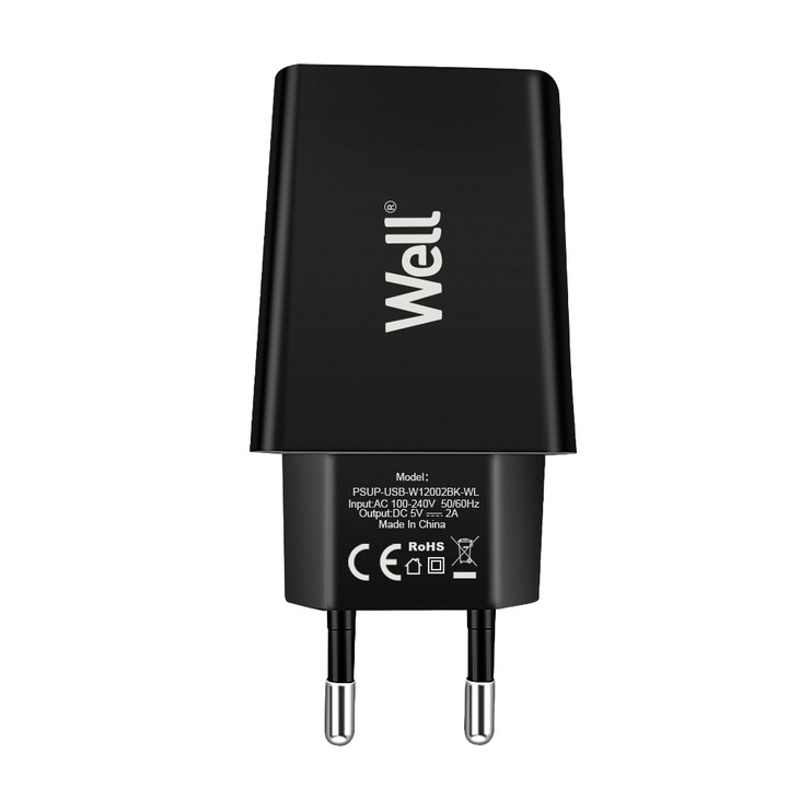 Well USB Power Adapter, 5V 2A, Fekete