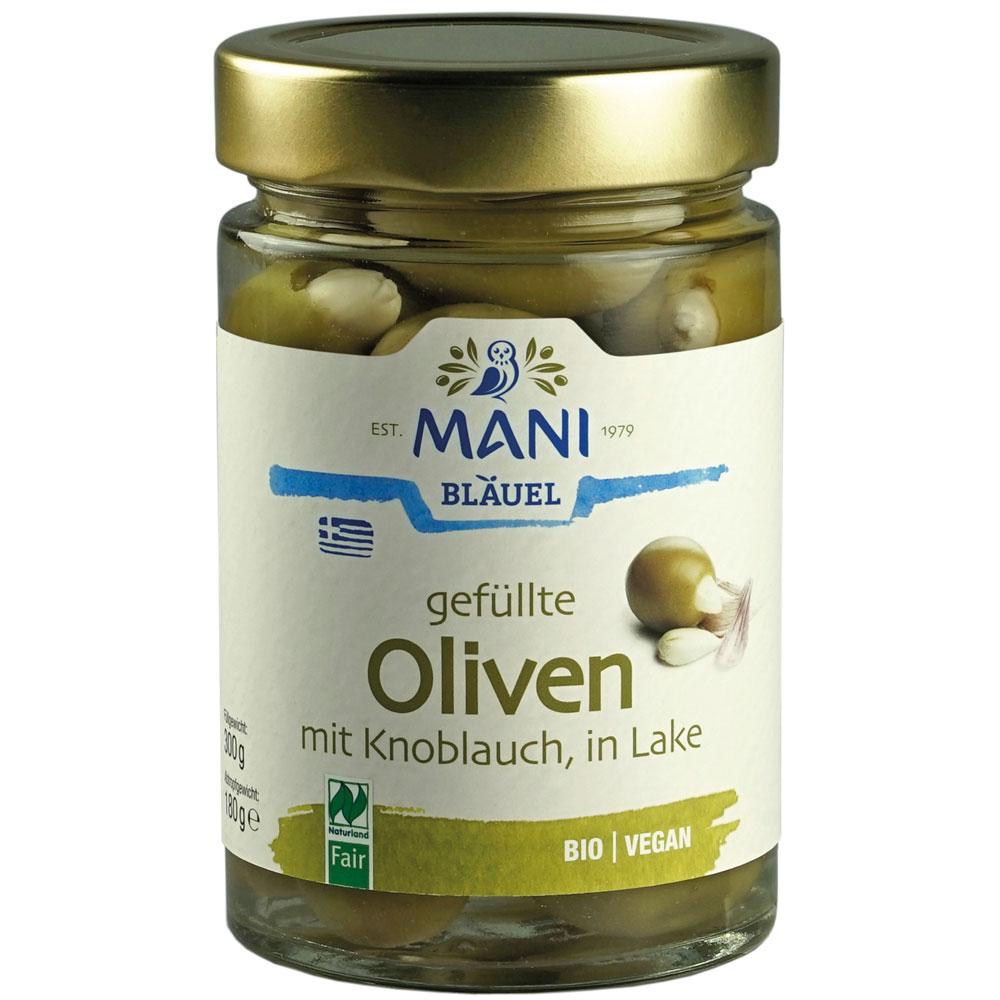 Masline verzi umplute cu usturoi in saramura Bio 300 g Mani Blauel
