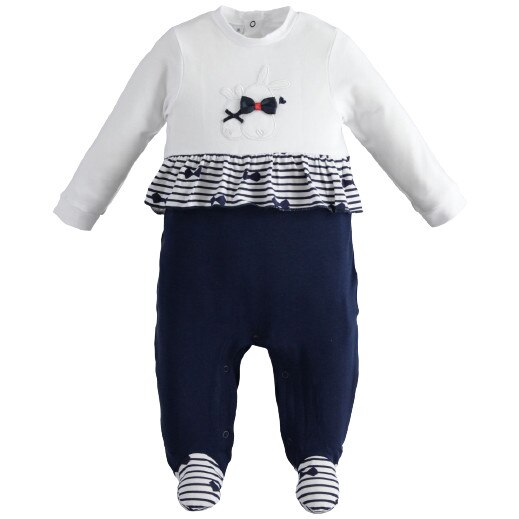 Salopeta fete Ido cu botosel bleumarine cu alb 0 luni