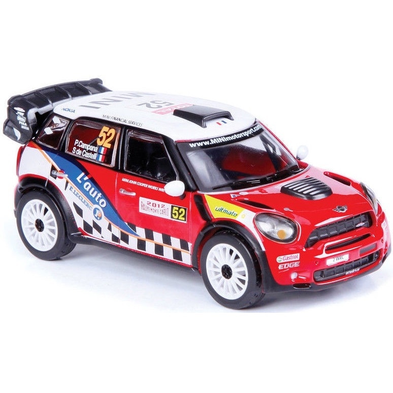 Masina de jucarie Bburago, MINI John Cooper Works WRC Pierre Campana, 13cm, 1:32, Plastic/Metal, Multicolor