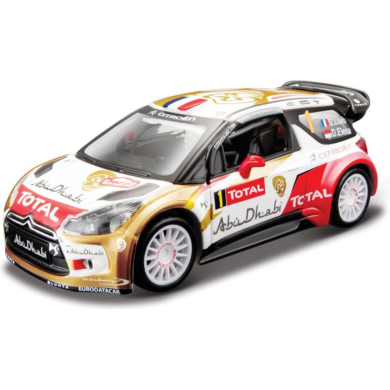 Masina de jucarie Bburago, DS 3 Citroen WRC 2013 Sebastien Loeb, 13 cm, 1:32, Plastic/Metal, Multicolor