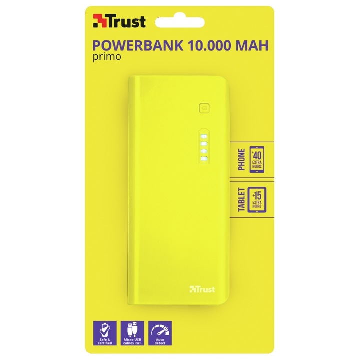 Trust Primo power bank 10000 mAh, Summer-Yellow