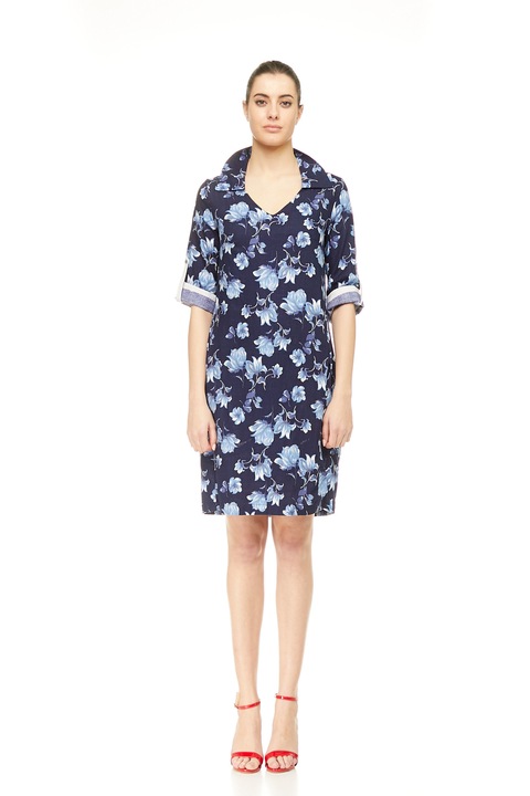 Rochie Mercedes de Miguel, Model floral, Bumbac, Albastru