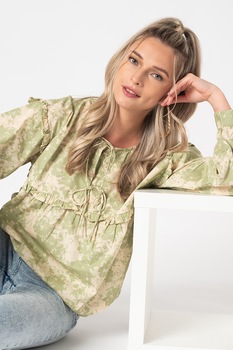 ICHI, Bluza lejera cu imprimeu abstract Yuliana, verde deschis, bej ICHI, Bluza lejera cu imprimeu abstract Yuliana, verde deschis, bej