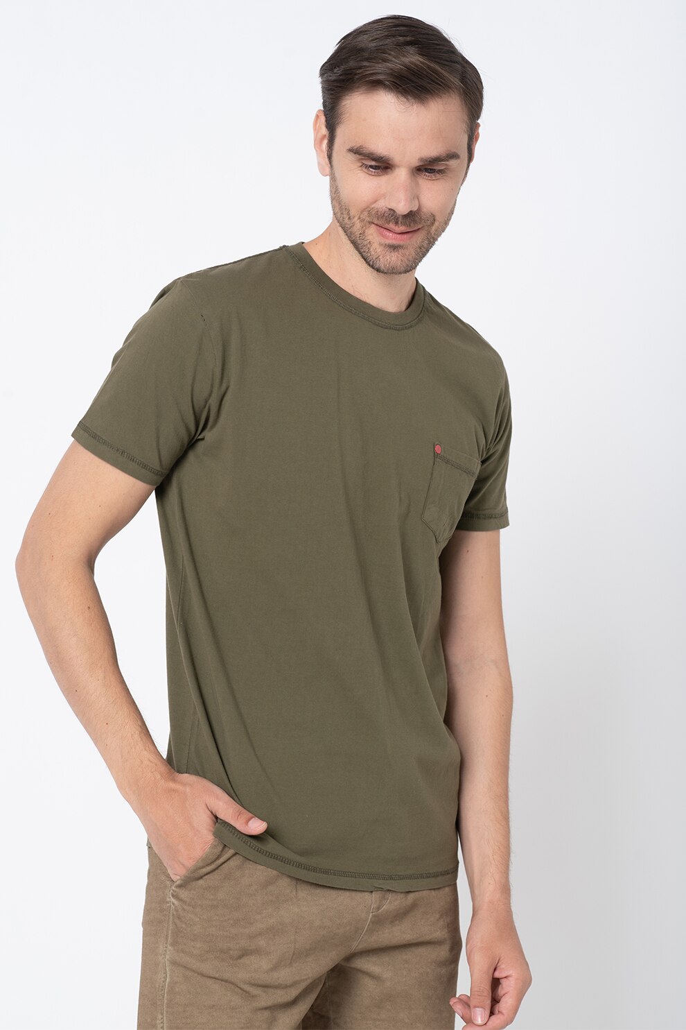 !Solid, Tricou cu buzunar pe piept Ridge, Verde militar