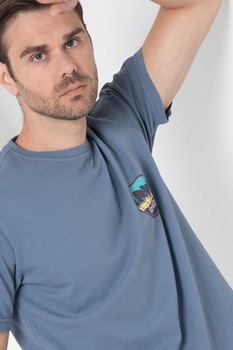 !Solid, Tricou de bumbac cu decolteu la baza gatului Revel, Albastru prafuit !Solid, Tricou de bumbac cu decolteu la baza gatului Revel, Albastru prafuit