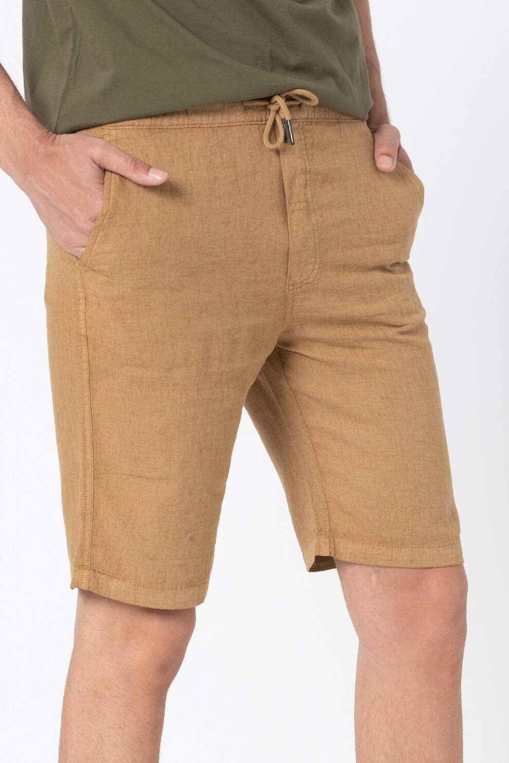 !Solid, Bermude chino din amestec de in Truc, Maro camel