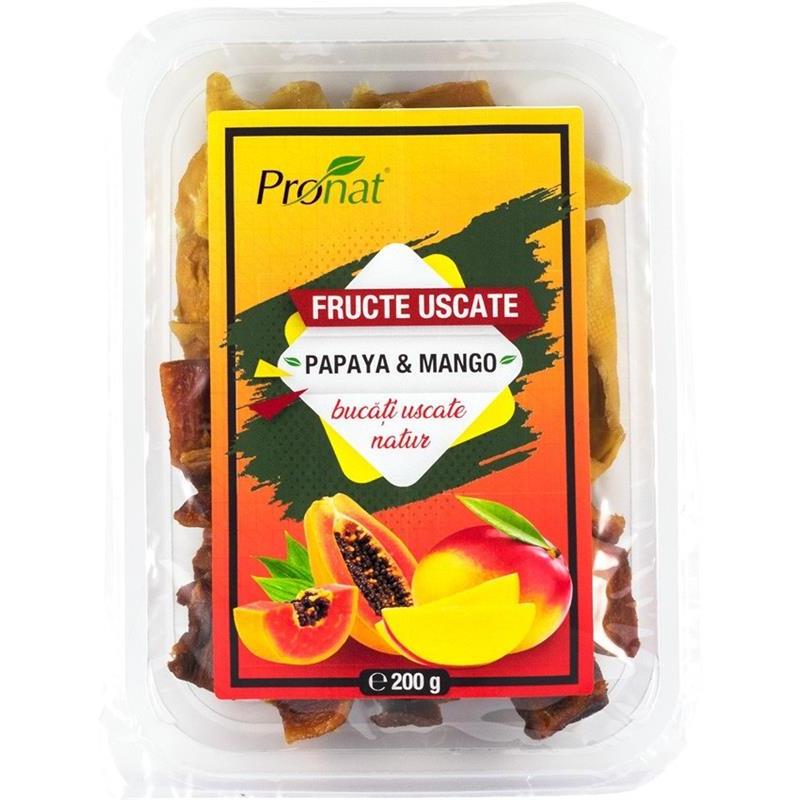 Fructe Uscate Natur Papaya cu Mango 200 grame Pronat