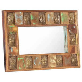Oglinda placare Buddha, vidaXL, Lemn masiv reciclat-sticla, 80 x 50 cm, Multicolor Oglinda placare Buddha, vidaXL, Lemn masiv reciclat-sticla, 80 x 50 cm, Multicolor