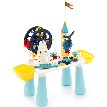 Set masuta multifunctionala M-Toys cu 66 cuburi de constructie Set masuta multifunctionala M-Toys cu 66 cuburi de constructie
