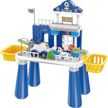 Set masuta multifunctionala M-Toys cu 55 cuburi de constructie, Albastru