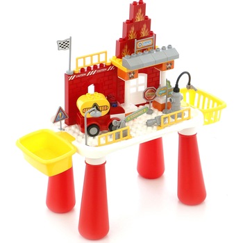 Set masuta multifunctionala M-Toys cu 55 cuburi de constructie, Rosu