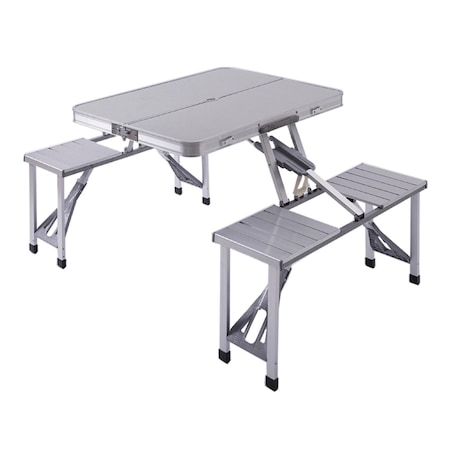 Set Masa cu 4 Scaune Bigshot pentru Camping, Pliabila in Stil Valiza, 85 x 70 x 67 cm, Argintie