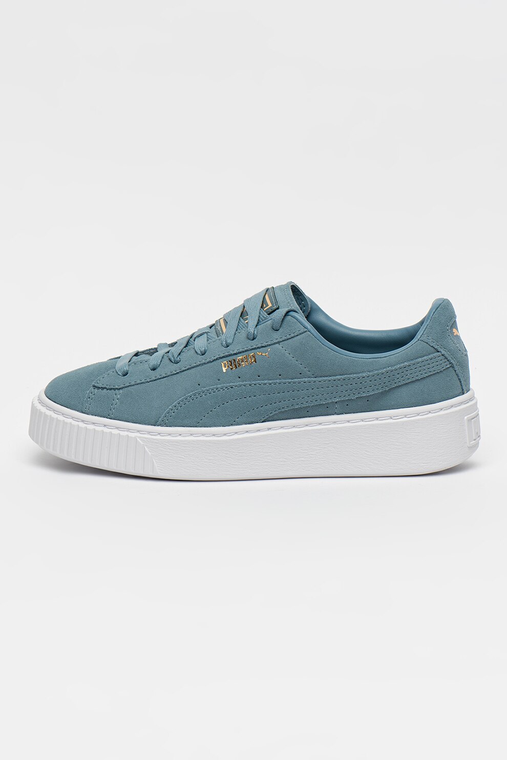 Puma, Pantofi sport flatform de piele intoarsa, Albastru prafuit, 4.5