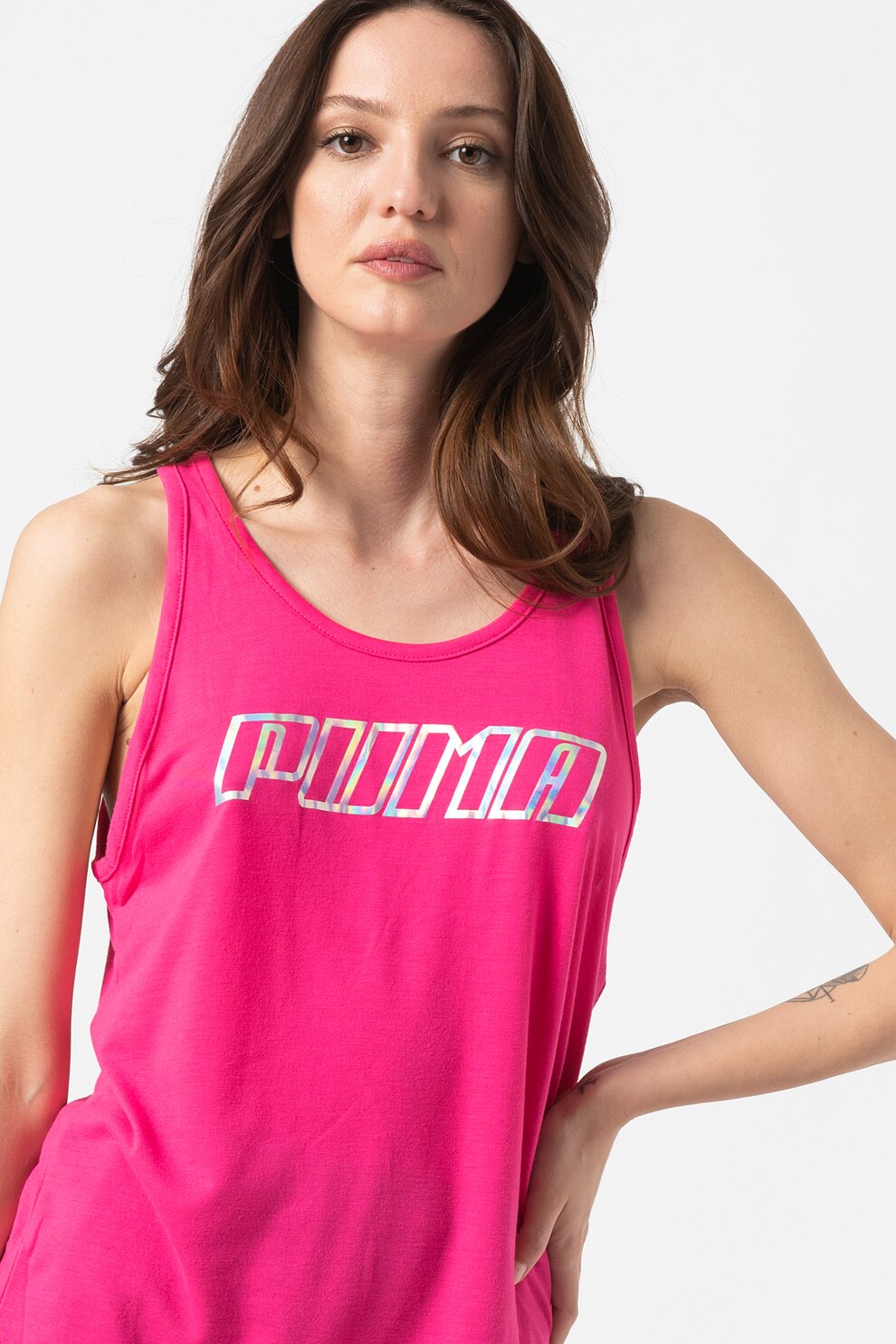 Puma, Top cu decupaj pe spate, pentru antrenament Own It, Fucsia/Alb