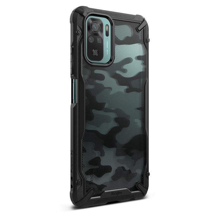 Ringke Fusion X ütésálló tok Xiaomi Redmi Note 10 / Redmi Note 10S készülékhez, katonai formatervezés, fekete