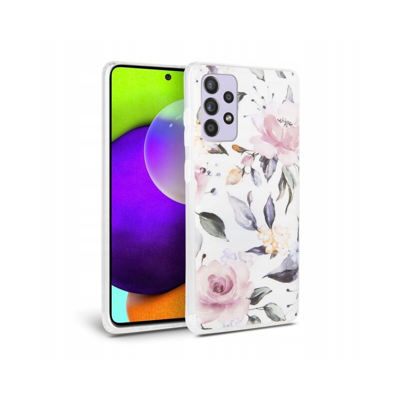 Husa Spate Tech-protect Floral Silicone Samsung Galaxy A52 / A52 5g, Alb
