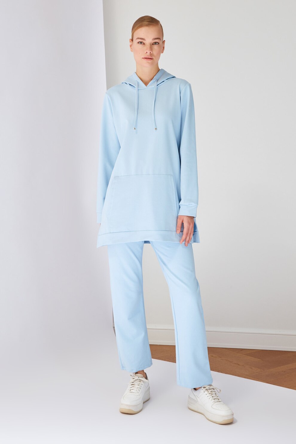 Trendyol, Pantaloni sport cu talie elastica, Albastru deschis