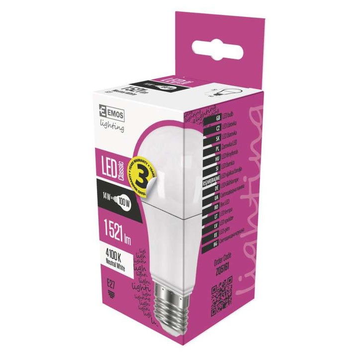 LED крушка Emos, E27, 14W
