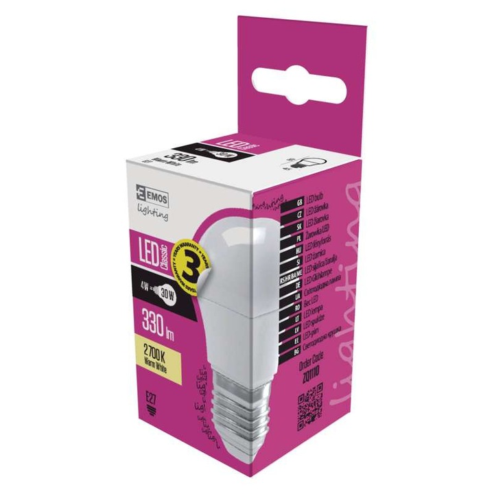 Emos LED izzó classic kisgömb E27, 4W (ZQ1110)