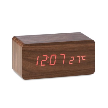 Ceas digital cu LED, din lemn MDF, Piksel, cu alarma, temperatura, adaptor si incarcator wireless, laveta inclusa Ceas digital cu LED, din lemn MDF, Piksel, cu alarma, temperatura, adaptor si incarcator wireless, laveta inclusa