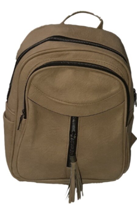 Ghiozdan dama, FASHION, cu 2 fermoare, poliuretan, crem, 30 x 28 x 15 cm