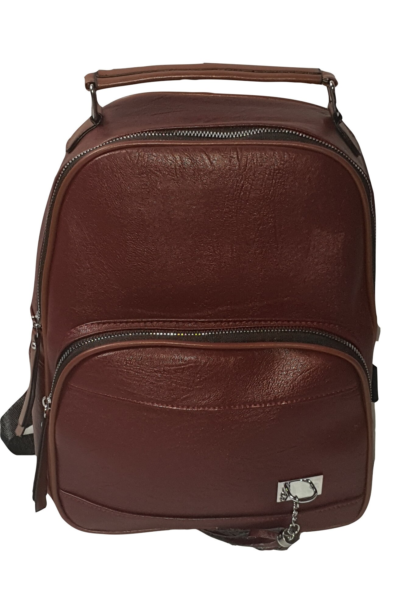 Ghiozdan dama, FASHION, cu 2 fermoare, poliuretan, visiniu, 30 x 28 x 15 cm