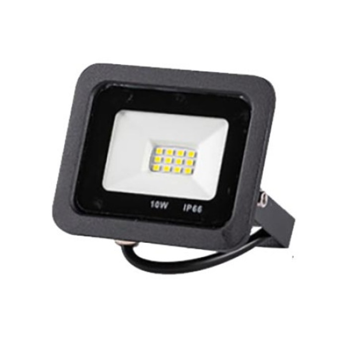 Proiector LED 10W negru mini Slim SMD IP66 exterior, lumina alb rece