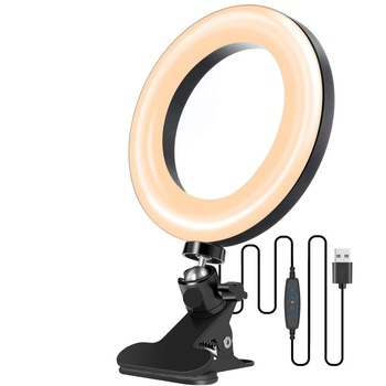 Lampa circulara profesionala pentru videoconferinte, Ring light 16 CM LED cu 3 moduri de iluminare ,10 nivele de intensitate si clema de prindere Lampa circulara profesionala pentru videoconferinte, Ring light 16 CM LED cu 3 moduri de iluminare ,10 nivele de intensitate si clema de prindere