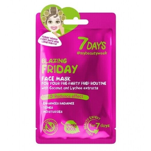 Masca tip servetel pentru ten, Blazing Friday, 7Days, Iluminatoare, 28 g