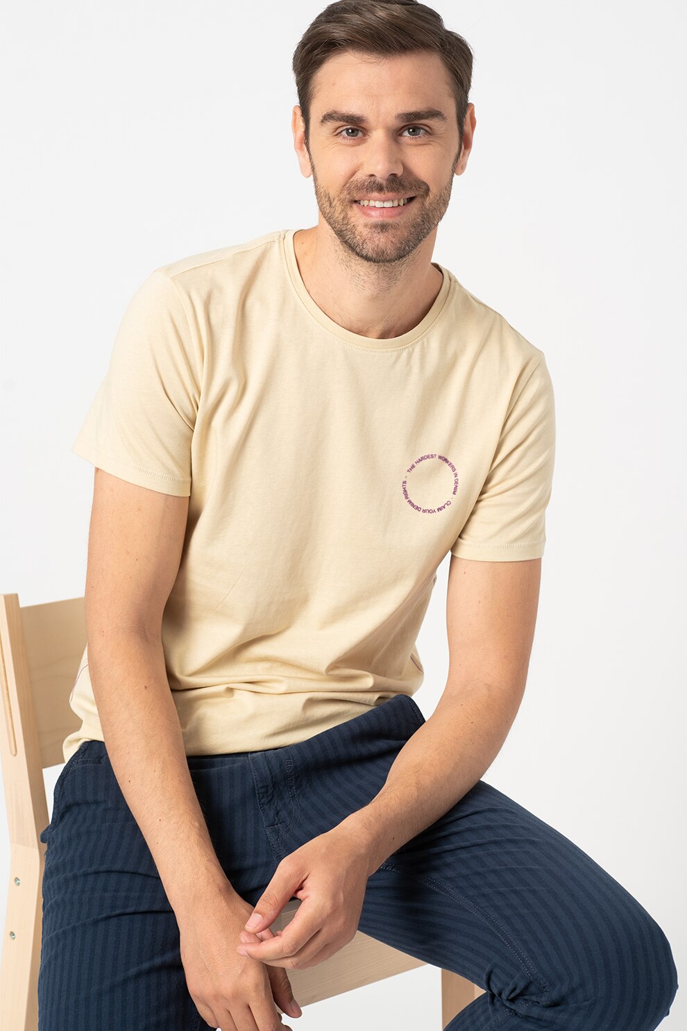 BLEND, Tricou de bumbac cu buzunar pe piept, Bej