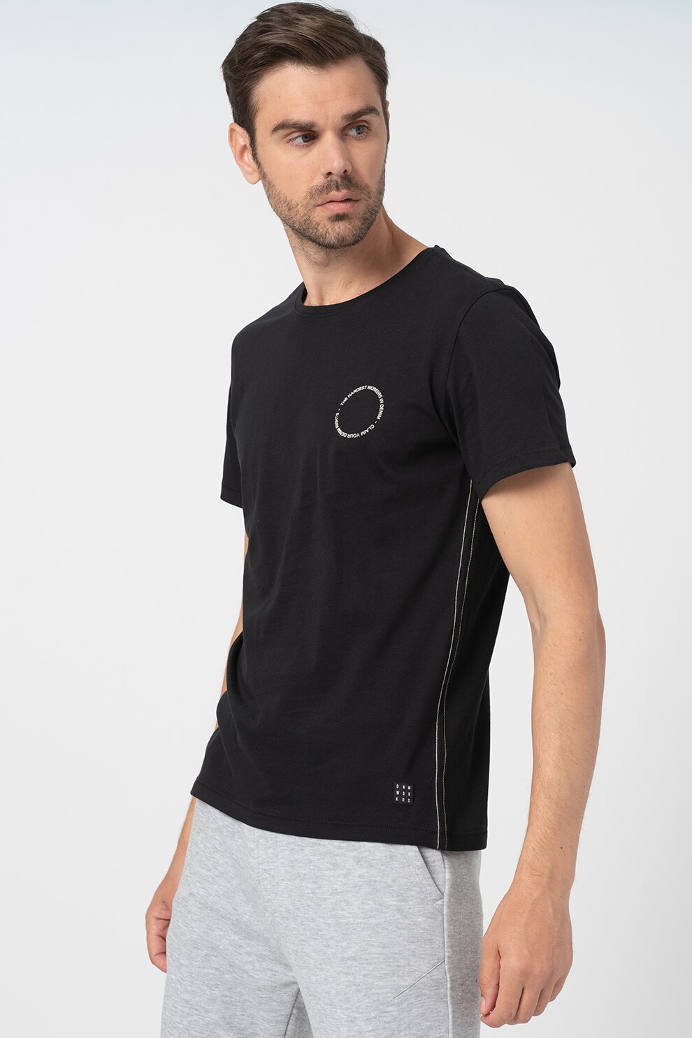 BLEND, Tricou de bumbac cu buzunar pe piept, Negru