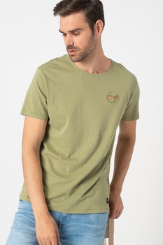 BLEND, Tricou cu decolteu la baza gatului din jerseu cu palmier brodat, Verde sparanghel BLEND, Tricou cu decolteu la baza gatului din jerseu cu palmier brodat, Verde sparanghel