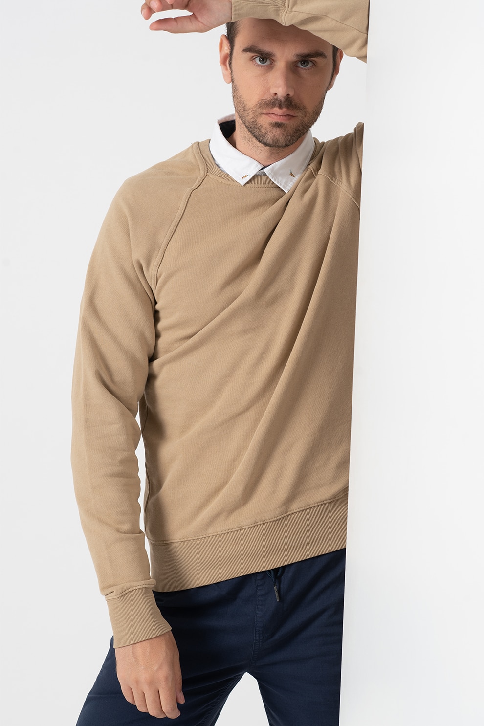 BLEND, Bluza sport regular fit cu maneci raglan, Maro camel