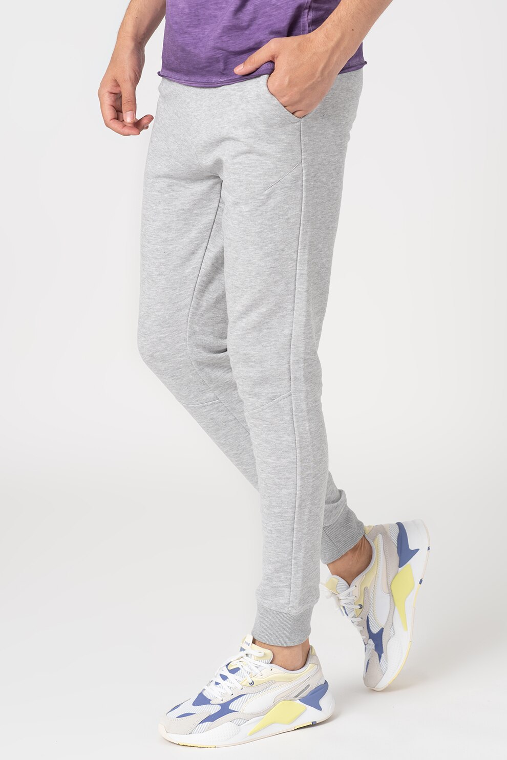 BLEND, Pantaloni slim fit cu snur in talie, Gri deschis